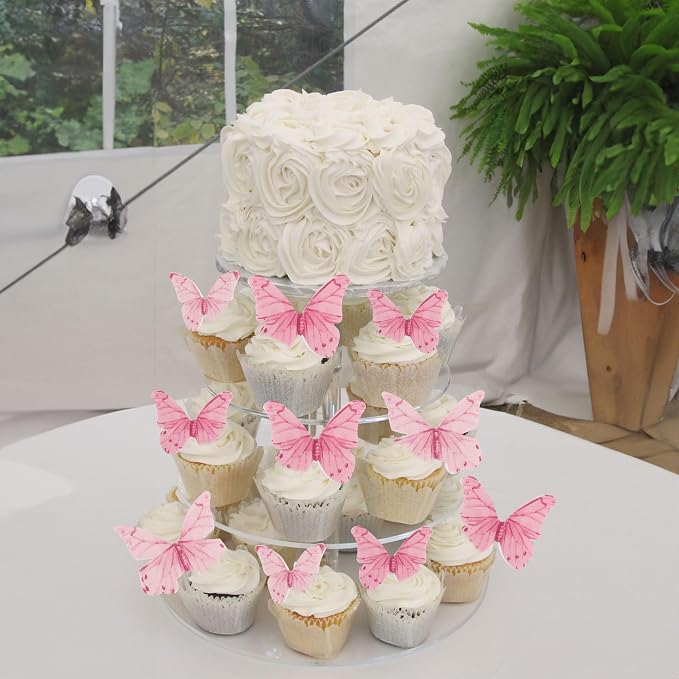 Gyufise 40Pcs Edible Butterfly Cake Decorations - Cupcake Topper Wafer Paper Pink Dot