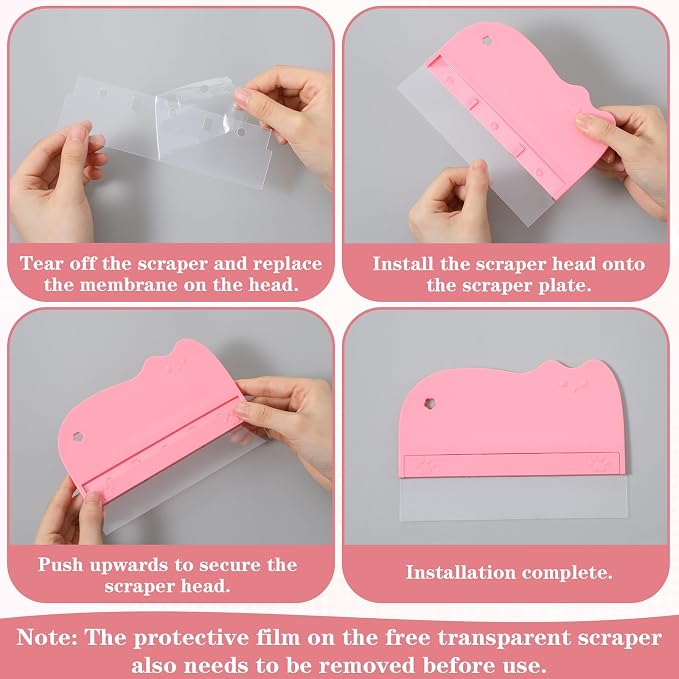 12Pcs Cake Scraper Smoother Scraper Set, Alisador de Acetato Para Pasteles - 2 Pink ABS+PVC Scrapers with 10 Transparent Blades for Baking and Decorating