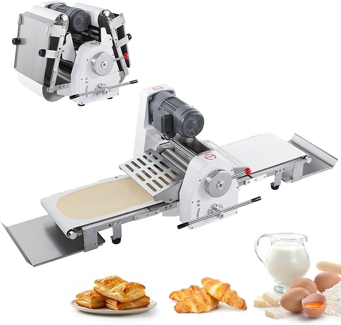 VEVOR Commercial Dough Sheeter Machine, 15.7-Inch Reversible Puff Pastry Sheeter and Fondant Roller, Electric Dough Roller 0-1.4" Adjustable Thickness, Folding Dough Sheeter for Bakeries, Pastries