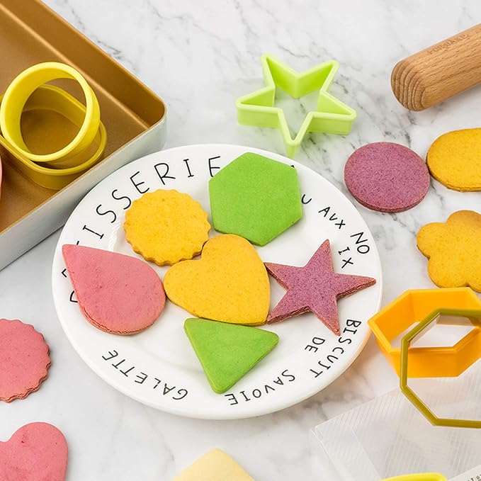 XIPEGPA 12PCS Color Plastic Cookie Cutters Heart Star Triangle for Vegetable Fruit Cutters