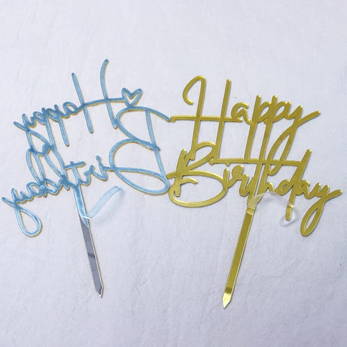 Gold Birthday Cake Topper, 6pcs Acrylic Birthday Cake Toppers Happy Birth Cake Toppers for Decorations Gold Topper for Girls Women's Party Decorations