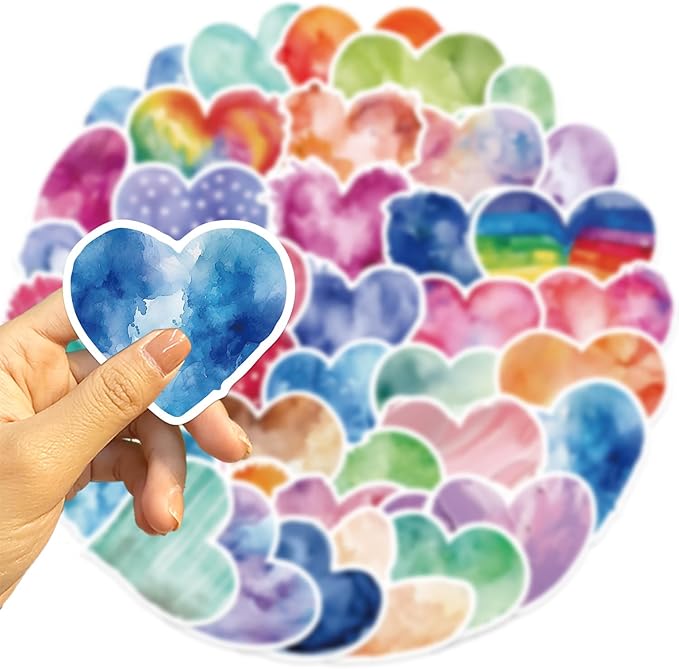 Love Heart Aesthetic Stickers for Valentine's Day, 50PCS Colorful Heart Vinyl Waterproof Stickers for Water Bottle, Laptop, Scrapbook, Journal, Gift Decorative Decals, Party Supplies