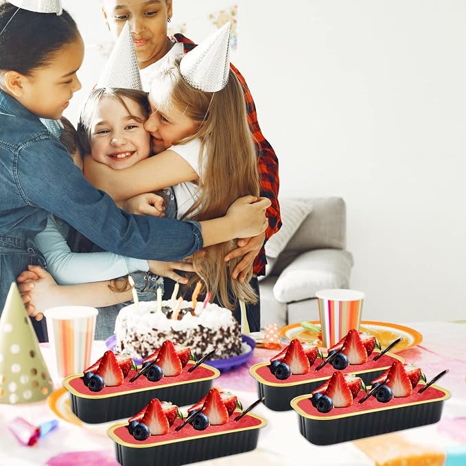 LNYZQUS Mini Cake Pans with Lids 100 Pack,Individual Foil Baking Tins,Disposable Mini Loaf Pans Small Cakes Tin Cupcake Containers for Bakery Bake Sales-Black,6.8oz