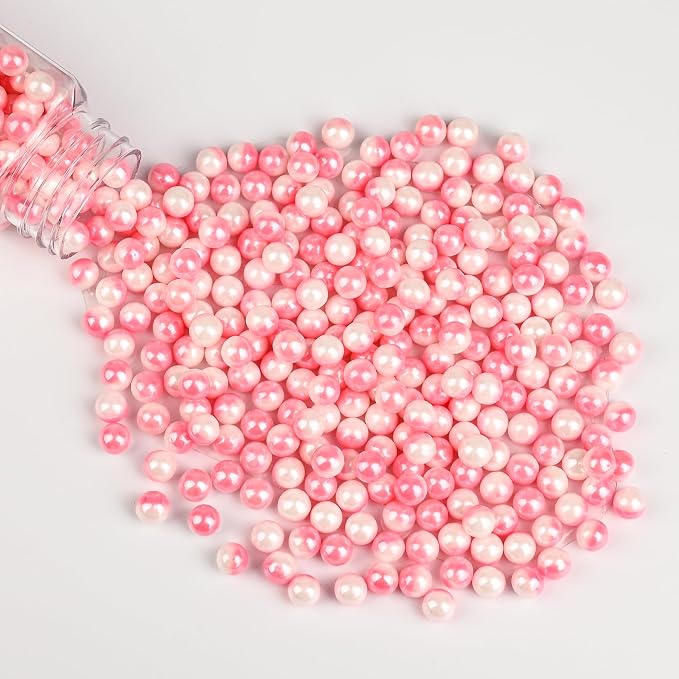 Edible Pearls for Cake Decorating Pink & White Sprinkles for Cookies, Baking, Ice Cream, Cupcake Topper Pearl Sprinkles Perfect for Wedding Party Valentines Christmas Holiday Supplies 3.52 Ounce