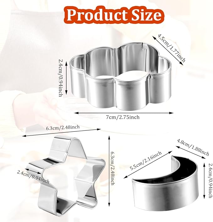 Star + Moon + Cloud Cookie Cutters, 3PCS Stainless Steel Cookie Cutter Set, Cute Biscuit Cutter for Cake, Fondant, Sandwich and Fruit, Funny Biscuit Mold for Birthday, Baby Shower, Gender Reveal Party