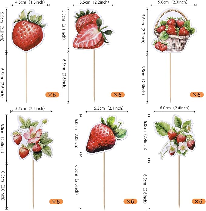 36 Pack Strawberry Cupcake Toppers Red Pink Strawberry Birthday Cupcake Picks Berry Strawberry Cupcake Decoration for Fruit Theme Baby Shower Kids Boys Girls Birthday Party Supplies