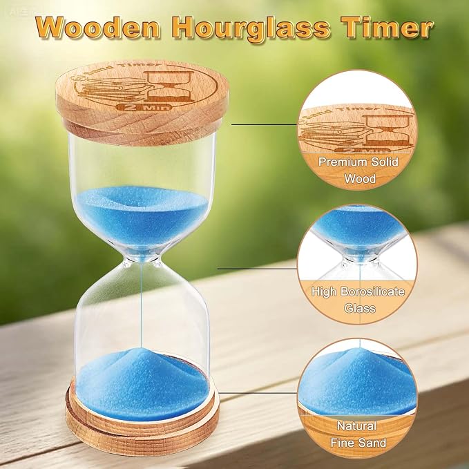 CNCJ Wooden Hourglass Sand Timer, 20 Minute Blue Sand Clock Reloj De Arena for Desk Decor Kitchen Classroom Office Study Home Decoration