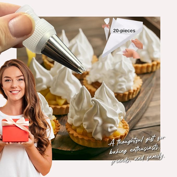Piping Bags and Tips Set, Piping Tips, 20 Piping Tips, Stainless Stell Machine Washable For Chefs and Kitchens Whipped Cream Tip Set (6-Piece)