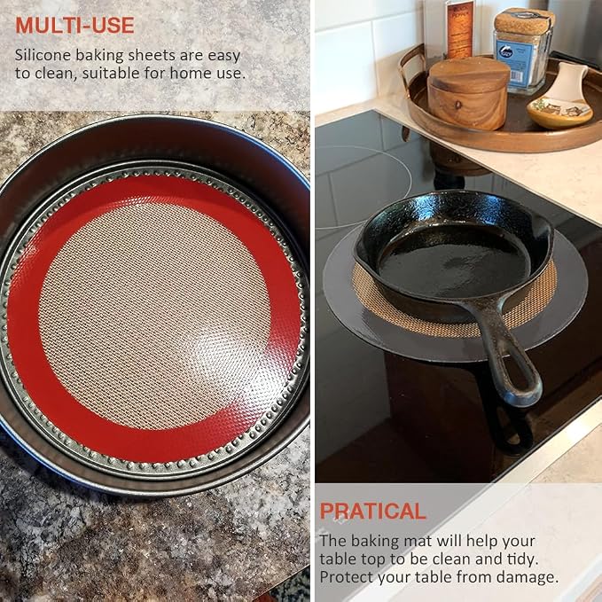 8 Inch Round Silicone Bakintg Mat, Set of 3 Reusable Silicone Baking Mats, Silicone Mat for 8 Inch Cake Pan, Silicone Mat for Baking Cake, Pizza, Pie, Bread, Macaron (Red, Blue, Grey)