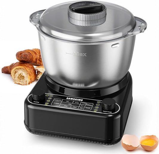 Electric Dough Maker with Ferment Function, 6.5QT Stand Dough Mixer, Dough Kneading Machine with 304 Stainless Steel Bowl, Removable Lid & Knob Control, Ideal for Bread, Pizza, Pasta - Onyx Black