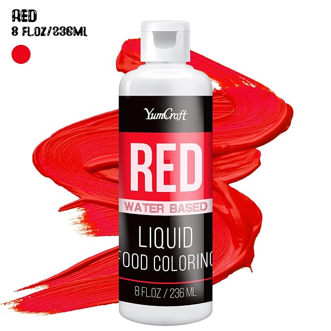 Food Coloring Liquid - Vibrant Color Food Coloring for Cake Decorating, Baking, Easter Egg, Icing - Tasteless Food Color Dye for Fondant, Cooking, Airbrush (Red, 8 Fl.oz)