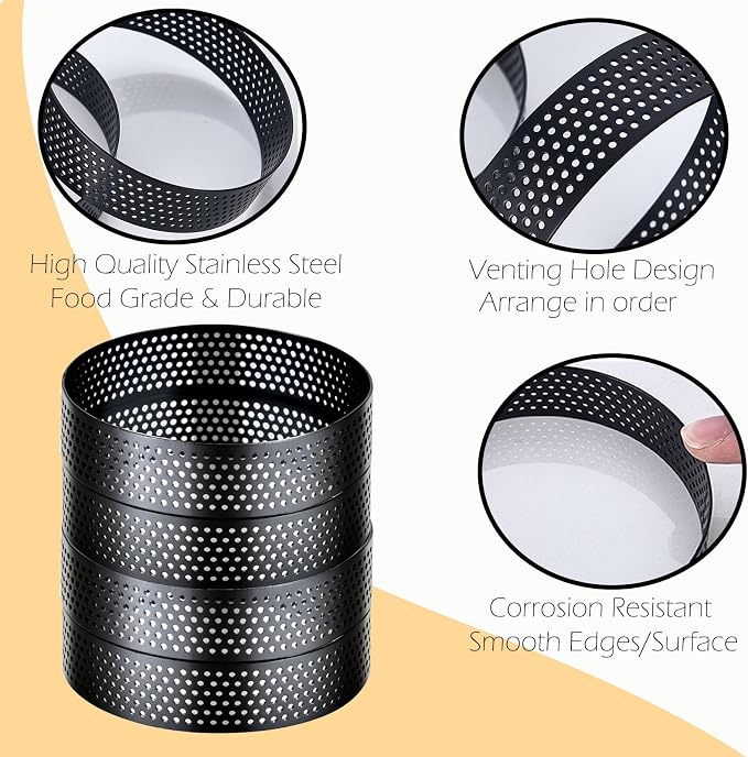 DATANYA 12Pack Perforated Tart Rings Stainless Steel 3.15 Inch Round Mousse Cake Ring Metal Pastry Mold for Baking Cooking Desserts, small fruit tartet crust 8cm
