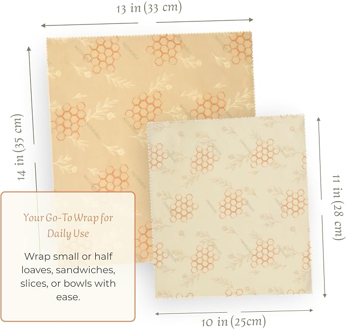 Beeswax Bread Bag for Homemade Bread & Beeswax Wrap Set, 2 XL Sourdough Bread Bags + 2 Beeswax Wraps for Food | Keep Bread Fresh, Breathable, Reusable & Less Waste Storage for Home Bakers (Beige)
