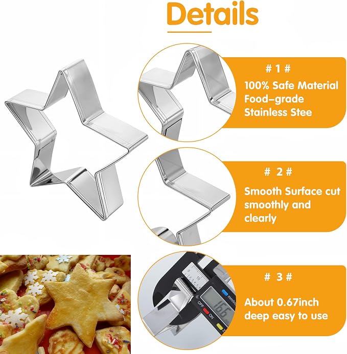 5 Pcs Star Cookie Cutter Set, Cutters Stainless Steel Five-Pointed Star Edge Cookie Cutters Fondant Biscuit Sandwich Cheese Cutter Star Shapes Molds Pastry Mold Bakeware Tools