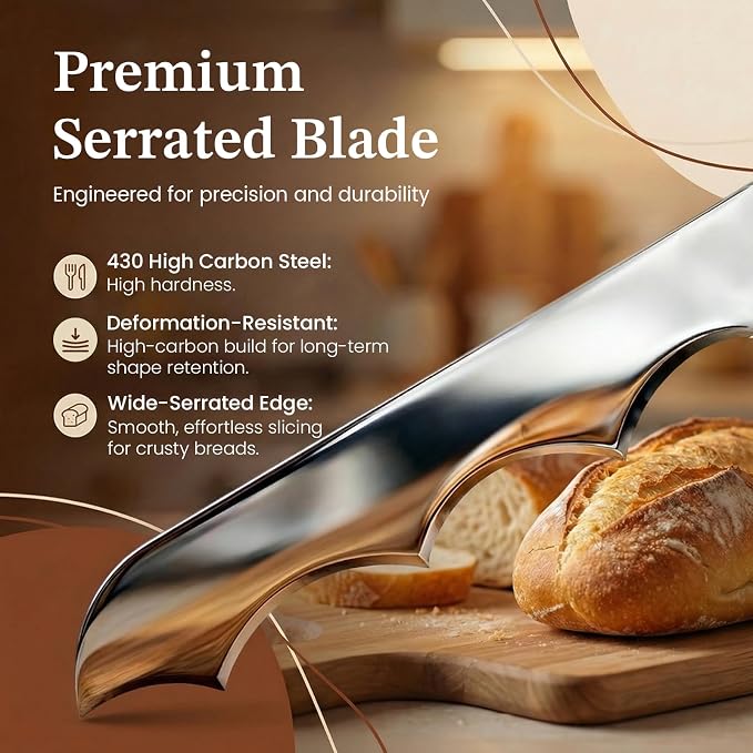 Sourdough Bow Bread Knife –Large Bread Slicer for Homemade Bread with Serrated Stainless Steel Blade, Even Slice Cutter for Baguettes, Bagels, Thoughtful bread lame,Gift for Bread Lovers