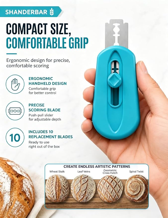 Magnetic Lame Bread Tool with Extractable Blade, Professional Bread Lame Sourdough Scoring Tool with Ergonomic Handle, Sourdough Scorer Knife for Homemade Baking, Includes 10 Replacement Razor Blades