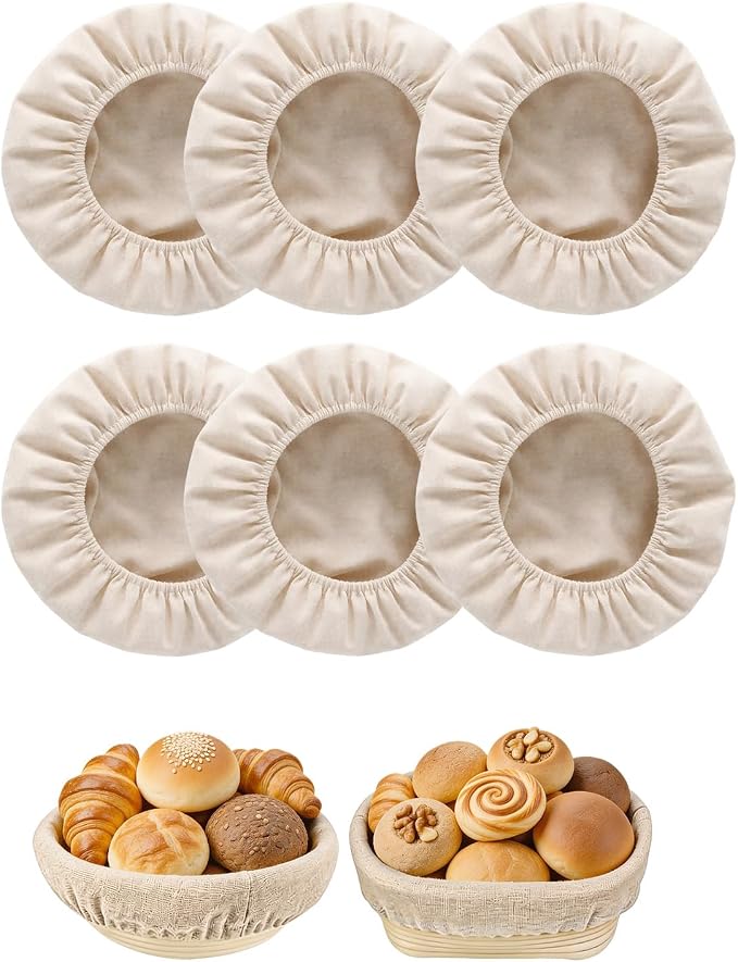 6 Pack Banneton Basket Liner Covers 10 Inch Round Bread Proofing Liners, Reusable Cotton Fabric Cloths for Dough Rising Baking, Home Kitchen Sourdough Proofing Basket Accessories
