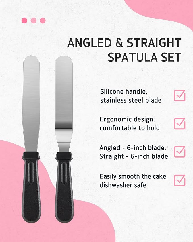 Syntus 65 PCs Cake Decorating Kit with Cake Stand Turntable, Cake Baking Supplies 30+1 Piping Bags, 24 Piping Tips, Offset & Straight Spatulas, 3 Scrapers, Leveler, 2 Couplers & 1 Tips Brush