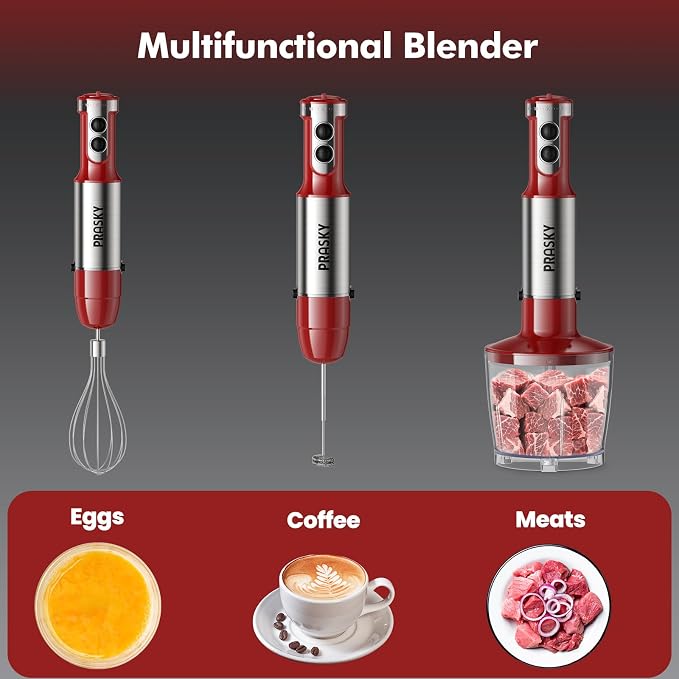Immersion Blender Powerful Four Blades, Hand Mixer 5-in-1 with 20-speed, 1200W One-button Disassembly and Washing, Suitable for Kitchen Making Soups, Protein Shakes and Baby Food