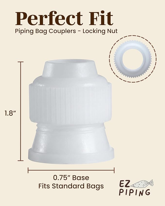 Cake Decorating Piping Bag Couplers - Locking Nut Cake Decorating Supplies Icing Bag Connector Pastry Kit Cupcake Decorating Kit Baking Supplies, Fits Most Standard Tips, Made In USA (50 Pcs)
