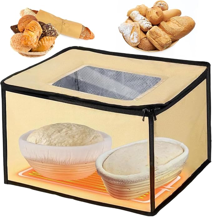 Dough Proofer with Heater丨50°F-113°F Temperature Control, Sourdough Bread Making Tools Kit, Foldable Design/Zippered Window, for Sourdough, Homemade Pizza, Fermented Foods
