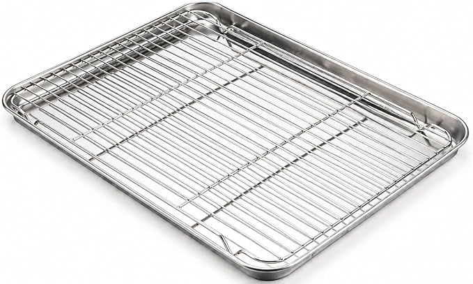 Herogo Large Baking Sheet with Wire Rack Set(1 Pans + 1 Racks), 20 x 14 x 1 Inch Stainless Steel Big Cookie Pan Set for Baking & Roasting, Rust & Warp Resistant & Nonstick