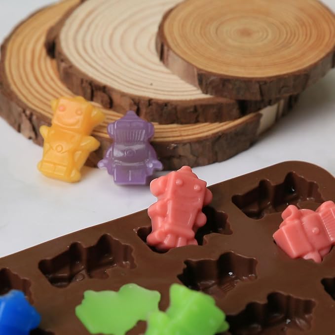 Chocolate Molds Silicone with 12 Cavity Robot Shaped, Mini Robot Molds for Homemade Chocolate/Candy/Gummy/Fondant, Food Grade Candy Mold with 12 Cavities Mini Robots for Fruit Snacks