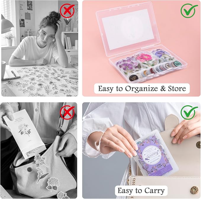 320PCS Pre-Cut Floral Stickers Set Small Flower Decal Journal Stickers PET Flower Sticker for Adult Card Making Letters DIY, Double Blade Line-Easy to Peel