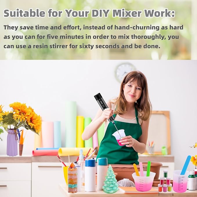 Rechargeable Epoxy Resin Mixer,USB Handheld Electric Resin Mixer for Mixing Epoxy Without Bubbles, Resin Stirrer for Tumblers Epoxy, Resin Molds, Glazes and Paint (Dark Green)