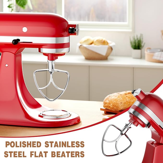 Stainless Steel Flat Beater for KitchenAid Tilt Head Stand Mixer, Polished Paddle Attachment, Fits 4.5-5 Quart Models, Dishwasher Safe