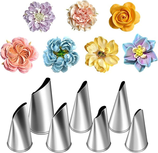 Hendiy 7 Pieces/Set Stainless Steel Cake Decorating Tips Set | Cream Icing Piping, Fondant Rose Nozzle, Pastry Tools