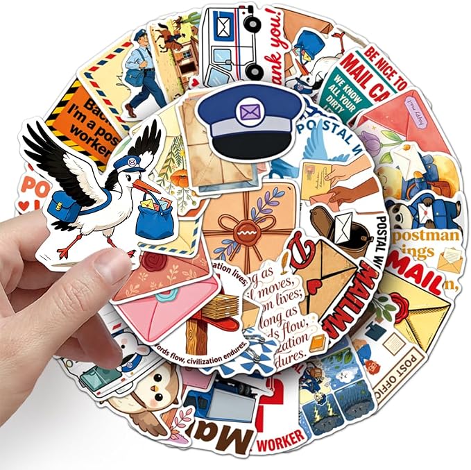 Postman Stickers|50Pcs Mailman Waterproof Vinyl Decals | Removable Resuable Sun-proof Peel and Stick for Water Bottles Laptop Luggage Cup Computer Mobile Phone Skateboard Decoration