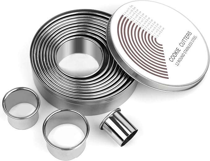 12 Pcs Donut Hole Cookie Biscuit Cutter Set for Baking, Graduated Doughnut Round Cookie Cutters, Metal Scone Circle Cookie Cutters for Frying, Biscuits Ring Molds for Cooking Cake(1-4.4 Inch) HAHAYOO