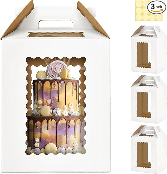 3 Pack 12x12x14Inch Tall Cake Boxes for Tier Cakes,10in 12in Tall Cake Carrier, Large Tiered Cake Box, Layer Cake Box, large cake box,Durable White Bakery Box