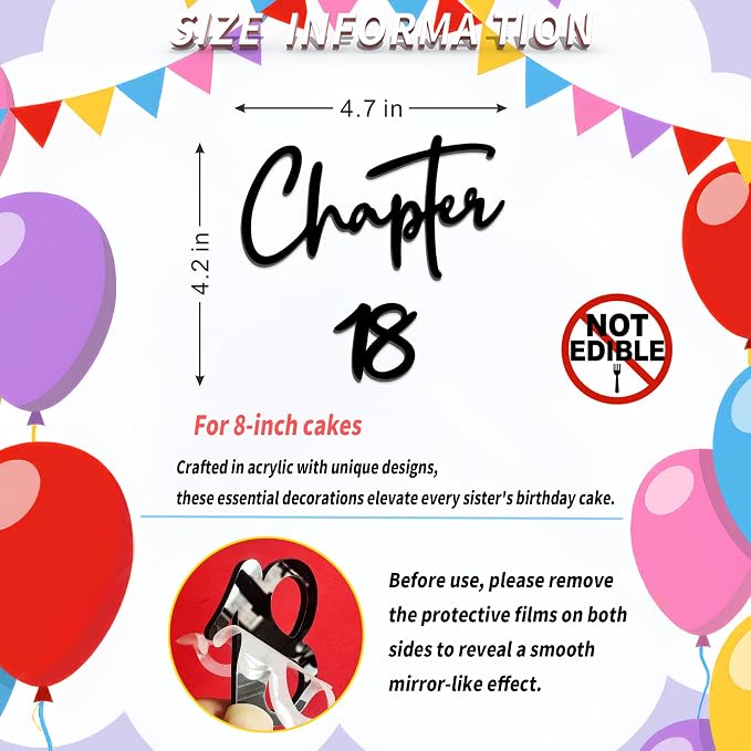 Chapter 18 Cake Topper – Acrylic 18th Birthday Cake Decoration for Girls & Boys, Happy 18 Cake Topper for Party, Modern Coming of Age Birthday Decor (chapter 18)