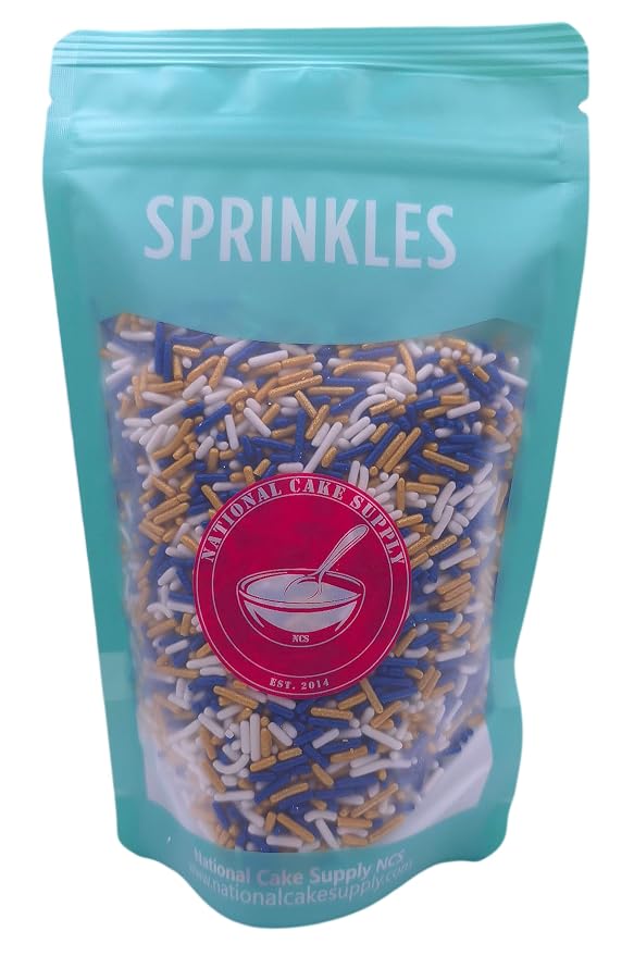 NCS Dark Blue, Gold & White Jimmies Edible Sprinkles – Cupcake, Cake & Cookie Decorations, 7 oz
