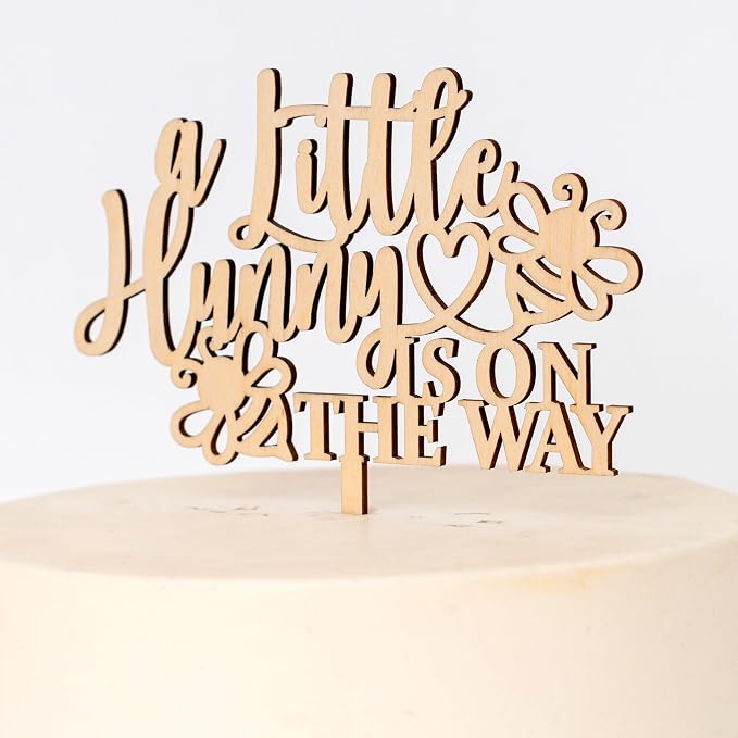ZAIBIANHAO A Little Hunny Is On The Way Cake Topper - Bee Theme Cake Decorations,Wooden Cake Topper for Baby Shower Party Supplies,Gender Reveal Photo Props