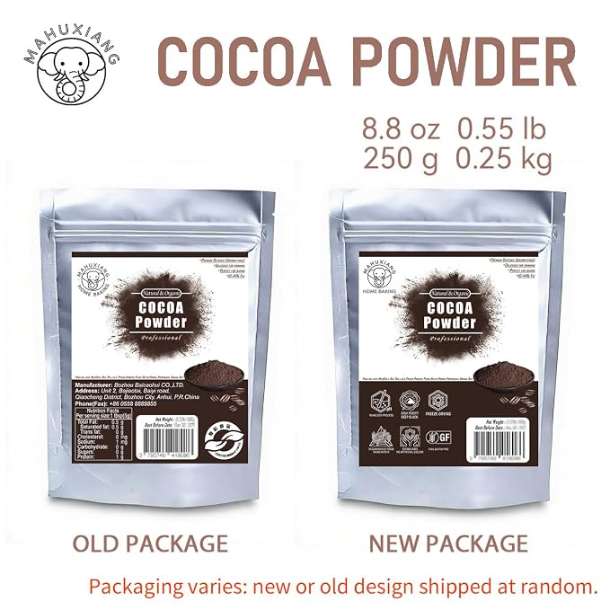 MAHUXIANG Dutch-Processed Organic Cocoa Powder, Rich Black for Baking, Drinks, Dark Hot Chocolate, Ice Cream, Brownies, Frosting, 10-14% Fat Content (8.8oz/0.55LB/250g)