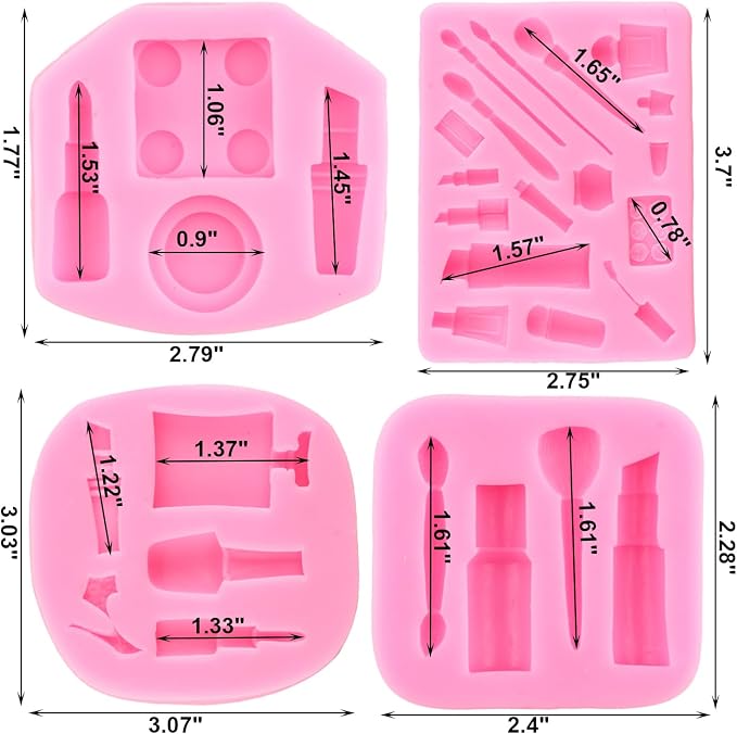 ZiXiang Makeup Tools Silicone Molds Lipstick Perfume Bottle Fondant Mold Nail Polish Makeup Brush Molds For Cupcake Topper Polymer Clay Chocolate Gum Paste Cake Decoration Set Of 4