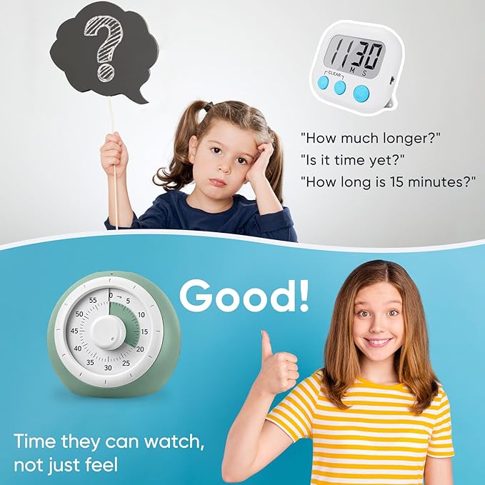 Visual Timer for Kids, 60-Minute Silent Countdown for Classroom, Home, Office, Kitchen, Rainbow Pattern Desk Timer, Time Management Tools with Silent Operation, Pomodoro Timer (Green)
