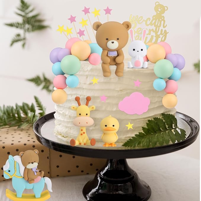 Yinder Bear Cake Toppers Mini Bear Cake Decorations Cake Toppers Gold White Pearl Ball for Birthday Party Decorations(Bright Color,Fresh Style)