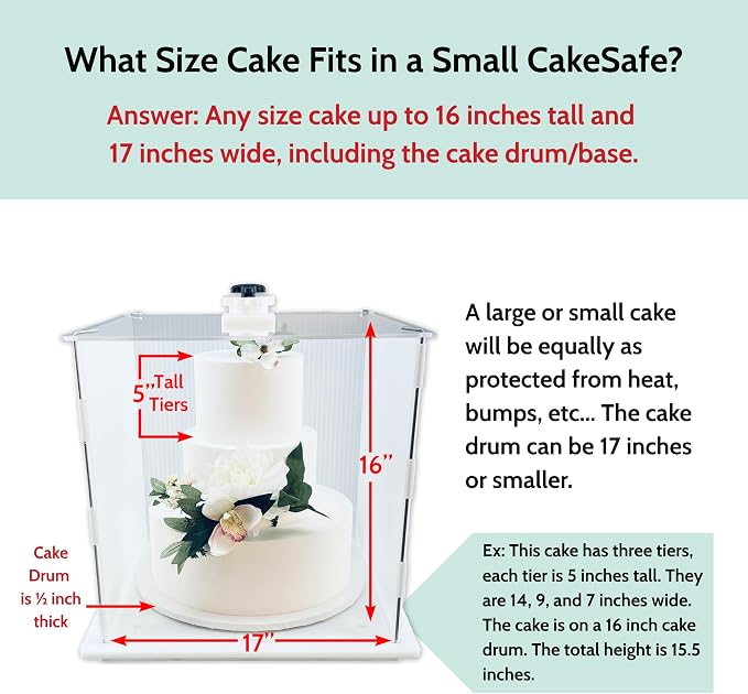 CAKESAFE Reusable Small Cake Transporter, Clear Plastic Cake Carrier (17" W x 16" H)