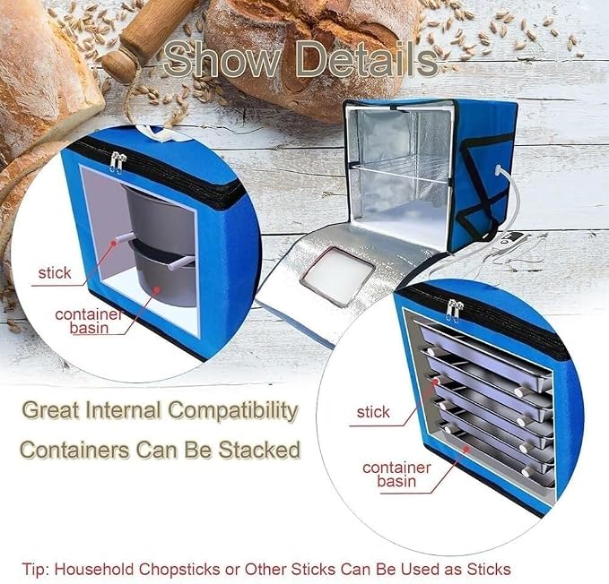 Dough Proofing Box,Household Bread Proofing Bag, Fold Dough Proofer with with Inner Shelf, Temperature Control + Timing Function, for Making Bread(Blue,Medium)