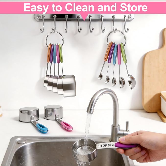 10Pcs Stainless Steel Measuring Cups & Spoons Set, Non-Slip