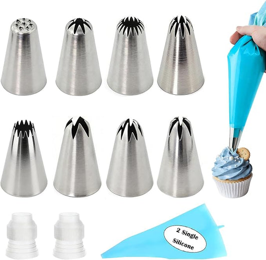 Hendiy 12pcs Large Piping Tips Set | Seamless Stainless Steel, Frosting Icing Tips, Includes Reusable Piping Bag and Coupler