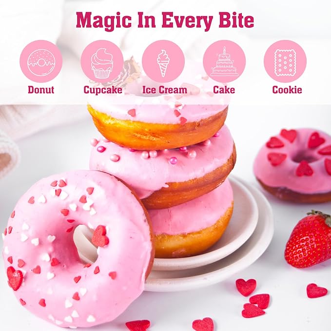 Twisweet Heart Sprinkles for Cake Decorating, Edible Red Pink White Sugar Sprinkles, Mix Baking Candy, Cupcake Topper Cookie Ice Cream Cake Decorations, Valentine Mother's Day Birthday Wedding Party Supplies (100g/3.53oz)