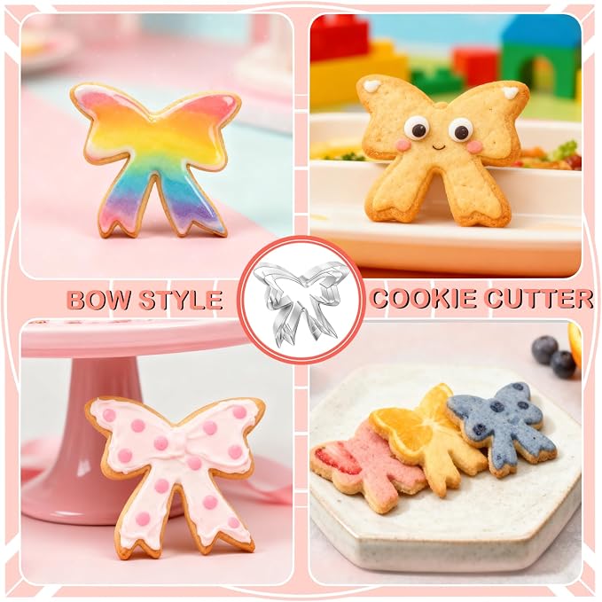 3 Piece Ribbon Bow Cookie Cutter Set,3" 3.5" 4.4" Stainless Steel Cookie Cutters for Baking Fondant Fruit Birthday Cake Decoration