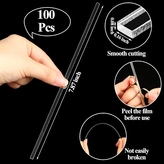 Beeveer 100 Pcs 7.87" Flat Clear Sticks for Cake Toppers Acrylic Candy Cake Pops Sticks Lollipop Reusable Candy Rods for DIY Cupcake Chocolate Cookie Dessert Decorations