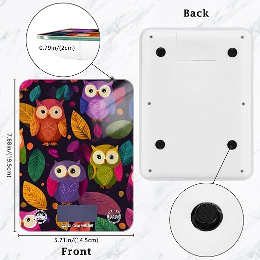 Food Scale Kitchen Scale for Baking Cooking Digital Food Weighing Measuring Scale Small Waterproof Electric Food Scale Black Owl and Leaves