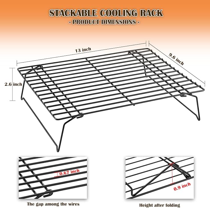1Pcs Cooling Rack Baking, 13 x 9.6 inches Stackable Baking Rack for Oven Cooking, Heavy Duty Stainless Steel Wire Rack for Baking, Oven & Dishwasher Safe - Black